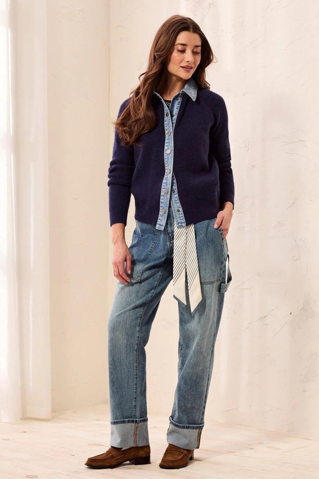 Navy Denim Sweater Jacket