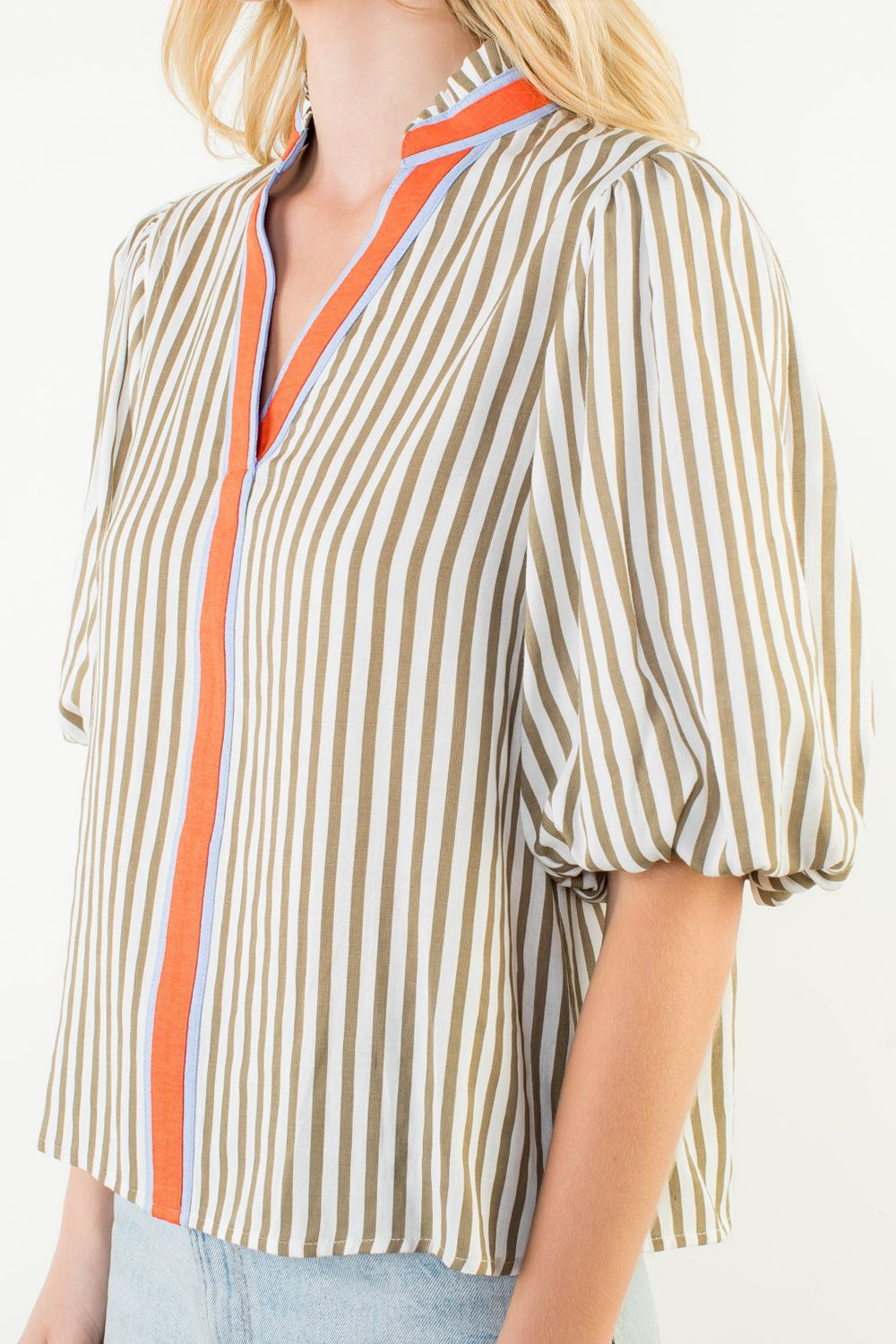 Erin Striped Puff Sleeve Blouse by THML