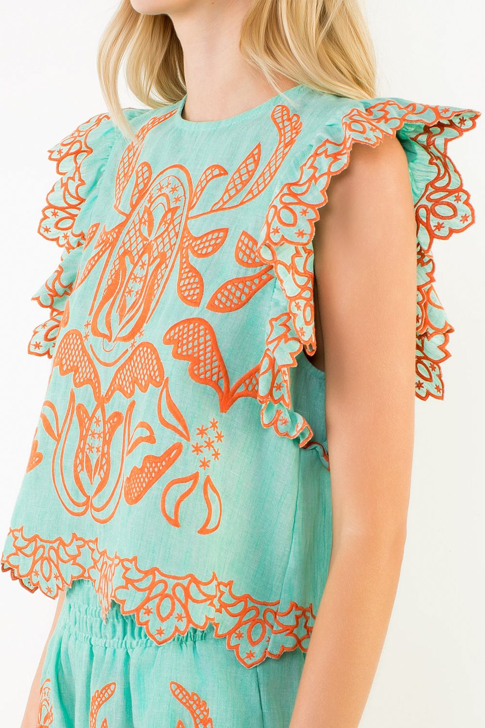 Nadia Flutter Sleeve Embroidered Top