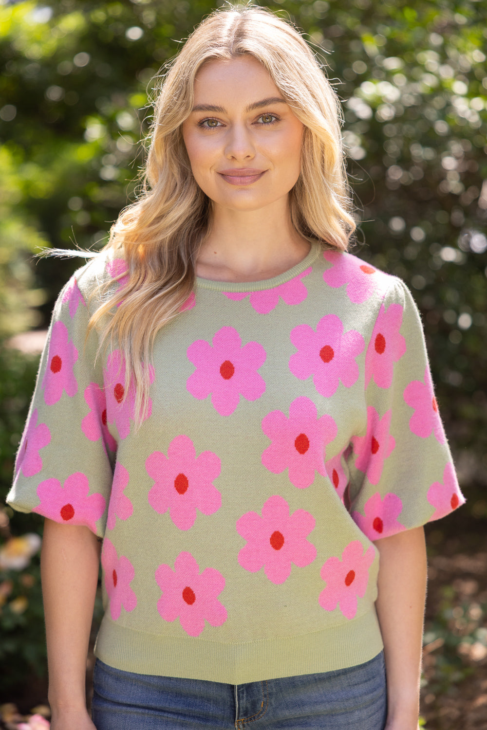 Sassy Floral Puff Sleeve Sweater