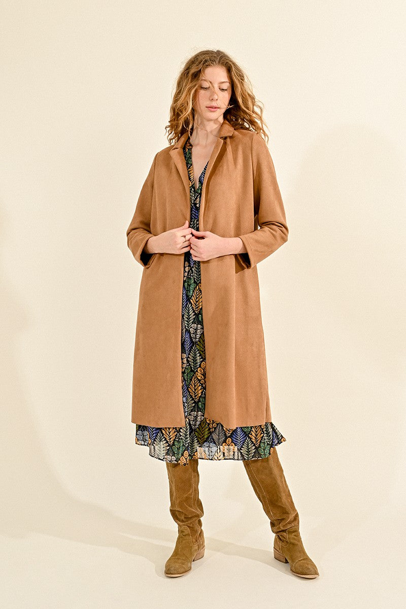 Suede Long Coat - Camel