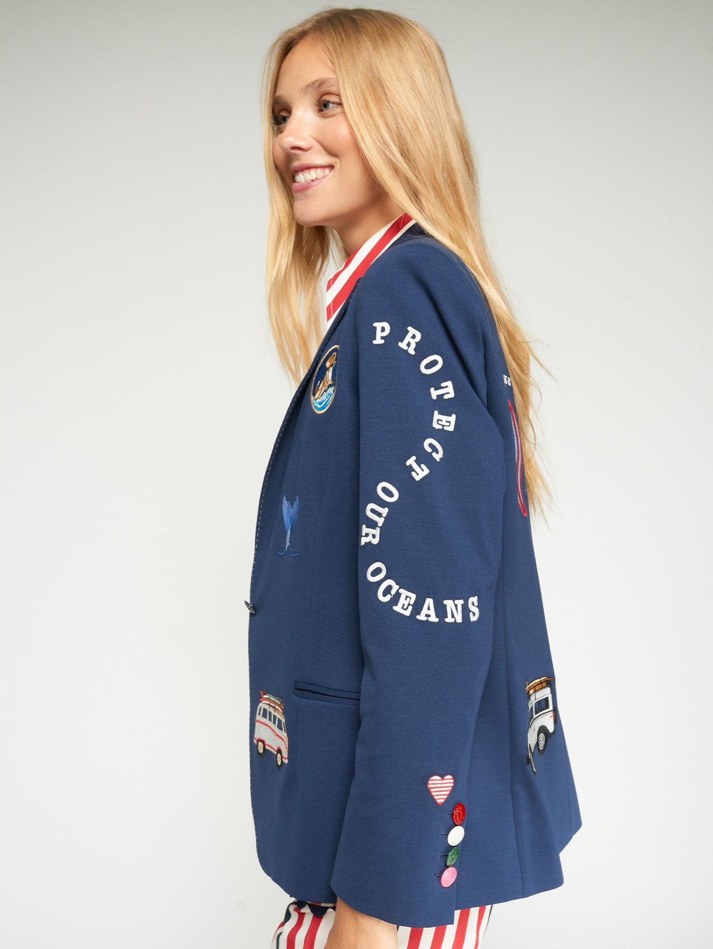 Villagallo Embroidered Navy Blazer