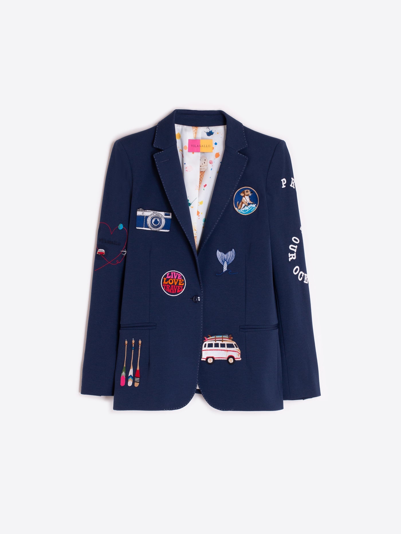 Villagallo Embroidered Navy Blazer