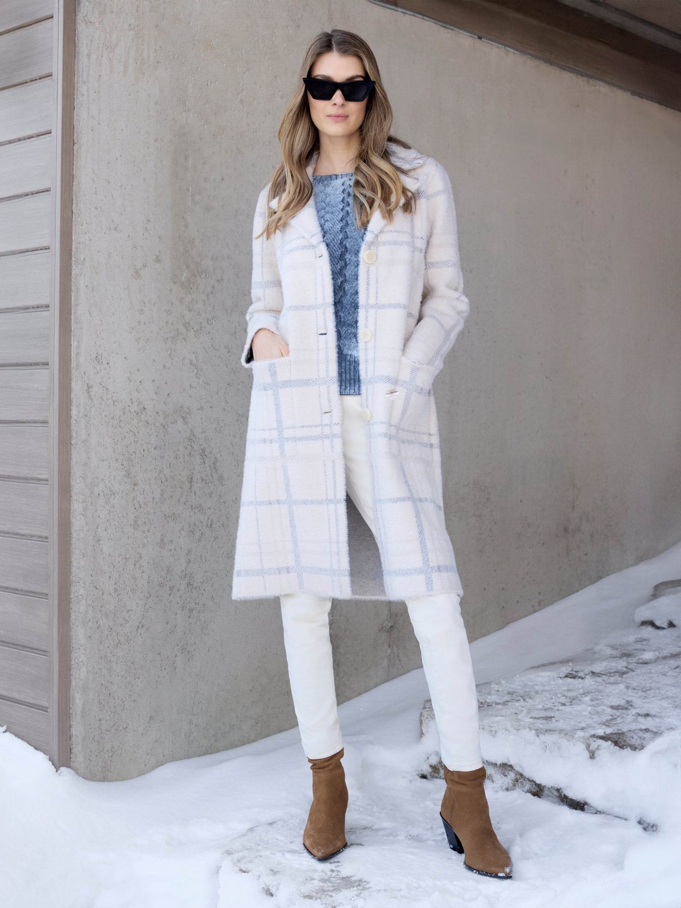 Ivory Plaid Knit Coatigan by Charlie B