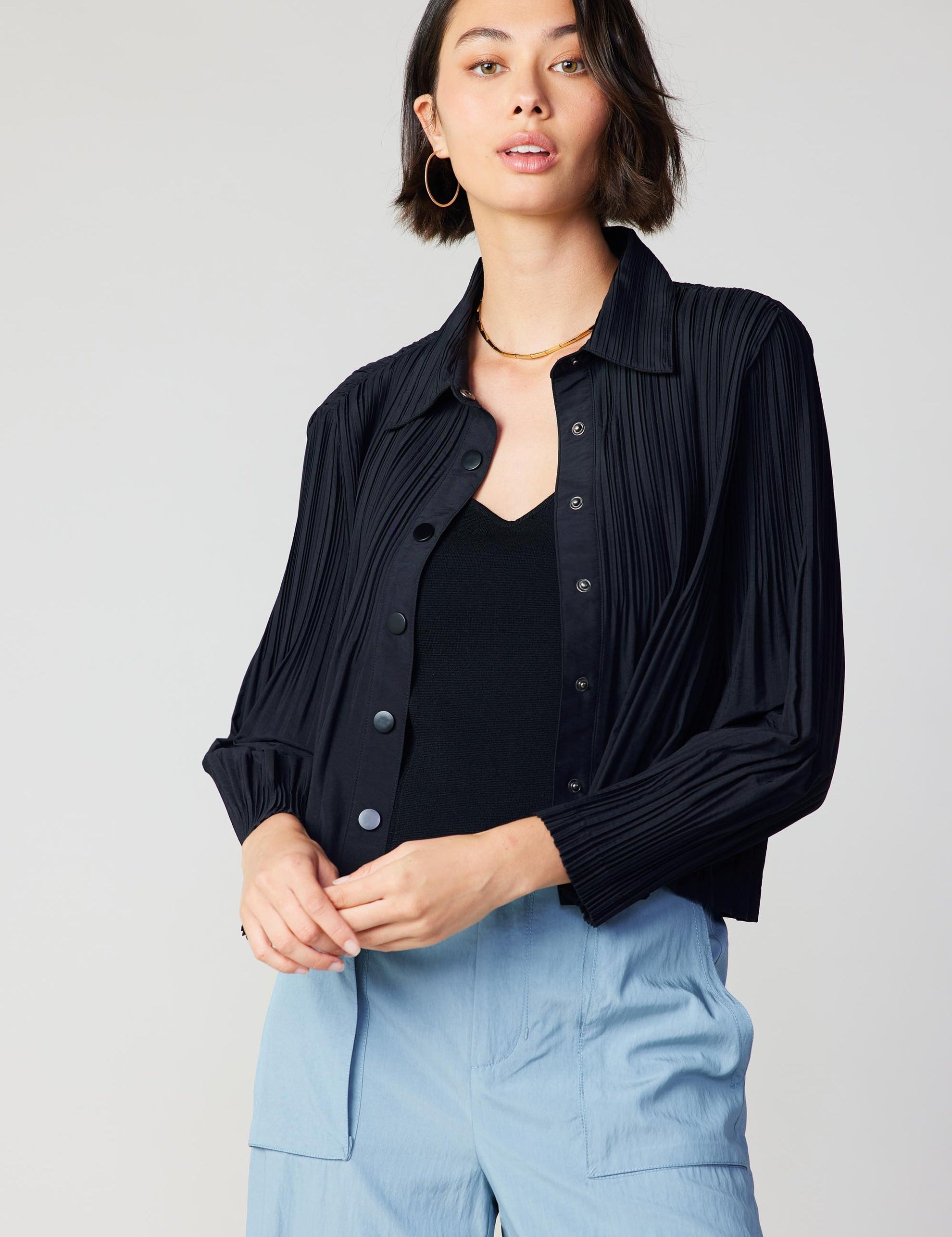 Button Down Pleated Top - FINAL SALE