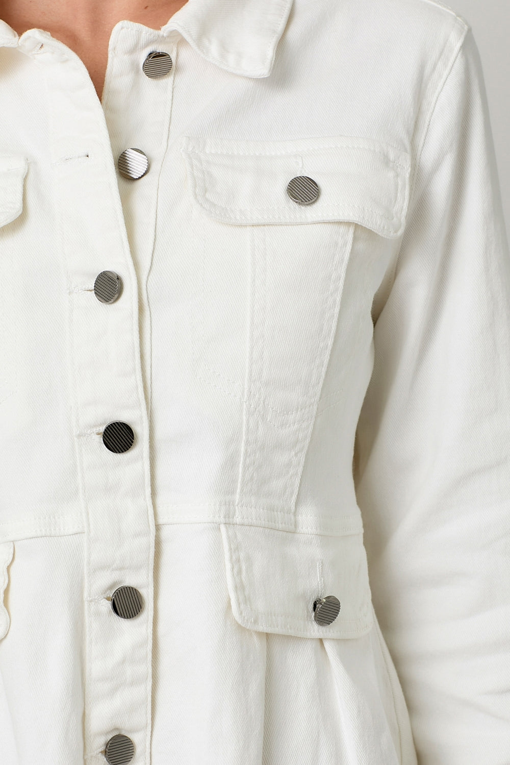 White Peplum Style Denim Jacket