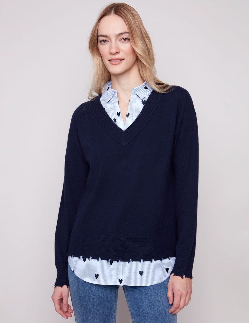 Margaret Layered Poplin Sweater by Charlie B