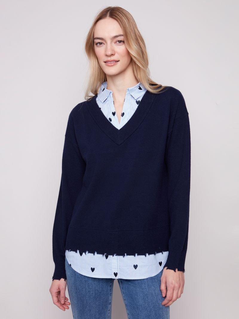 Margaret Layered Poplin Sweater by Charlie B