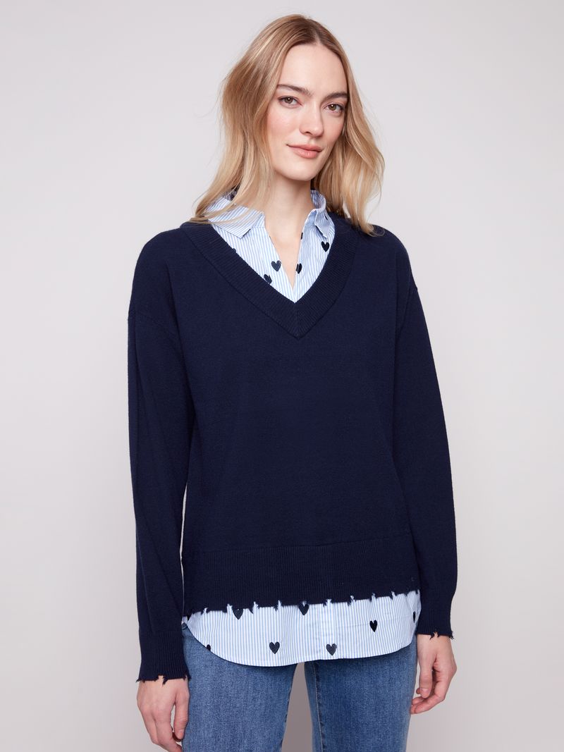Margaret Layered Poplin Sweater by Charlie B