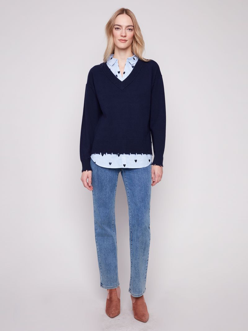 Margaret Layered Poplin Sweater by Charlie B