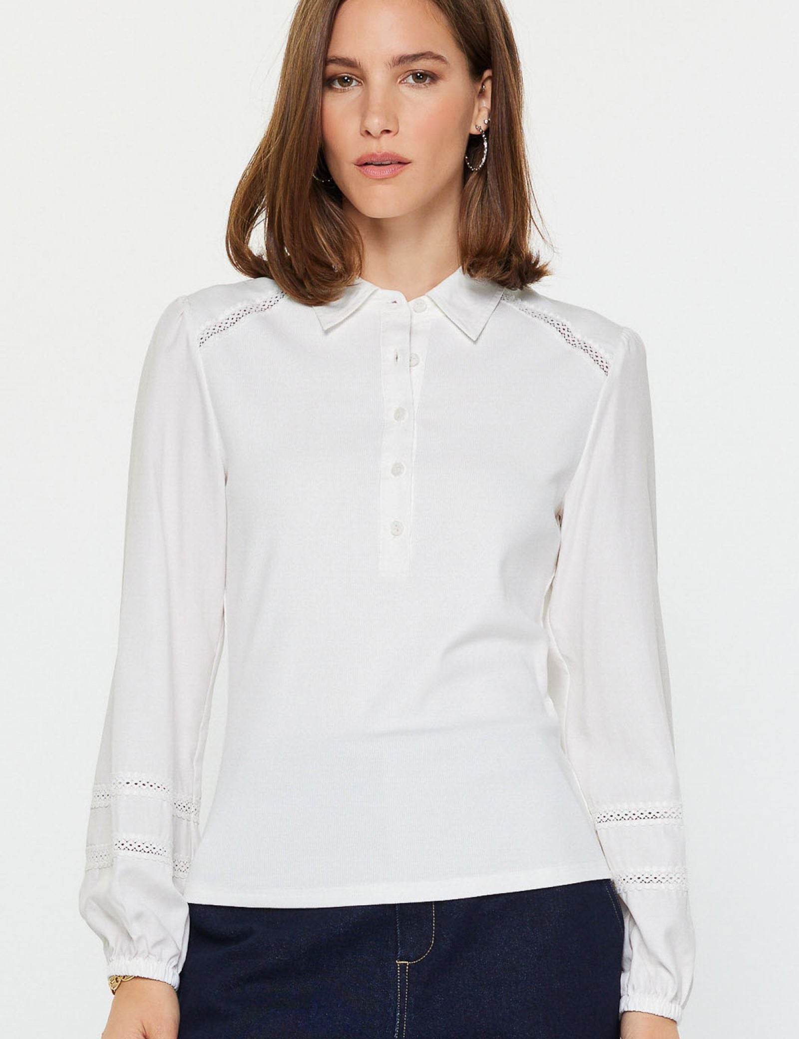 Long Sleeve Lace Trim Blouse