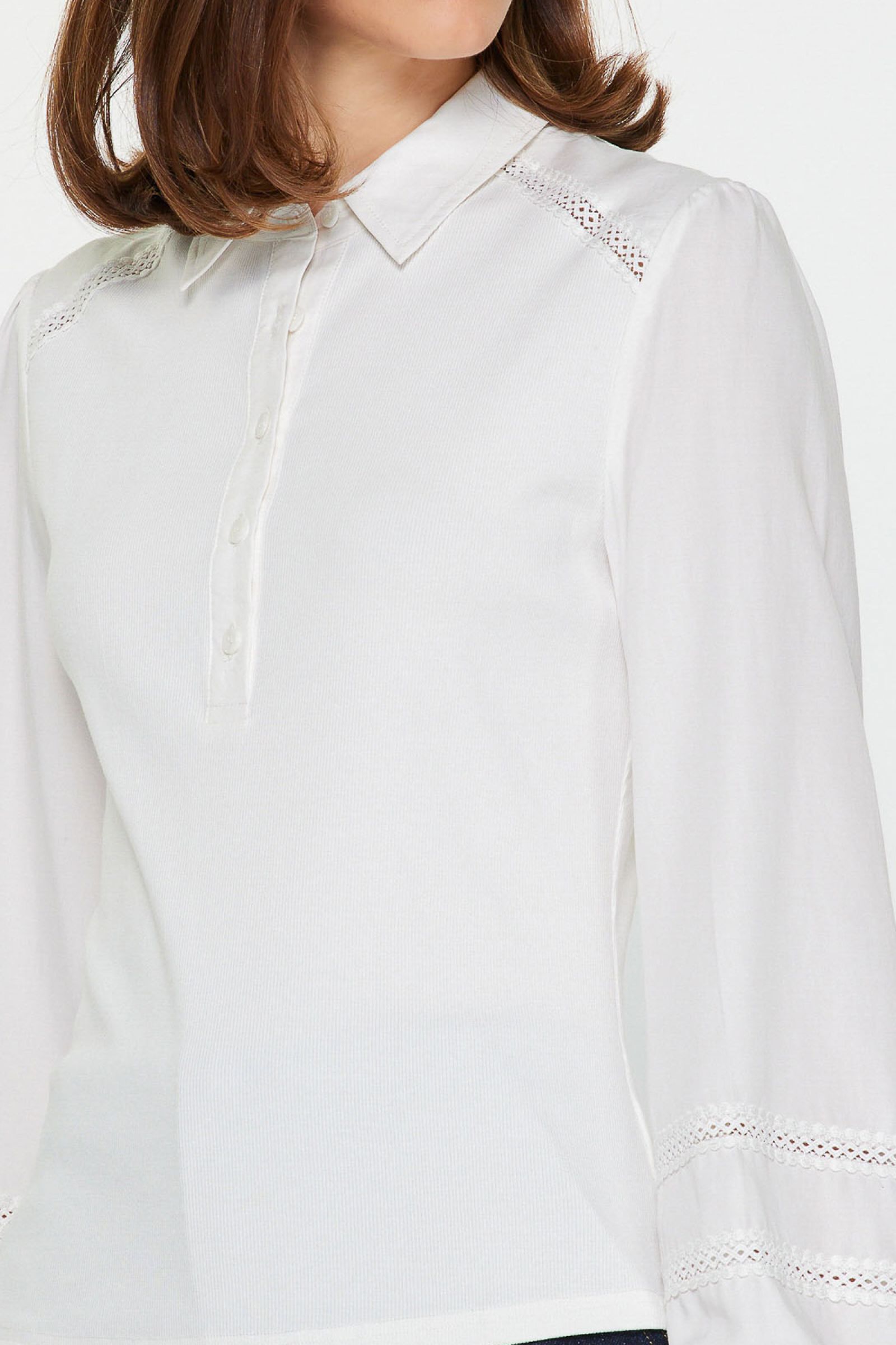 Long Sleeve Lace Trim Blouse
