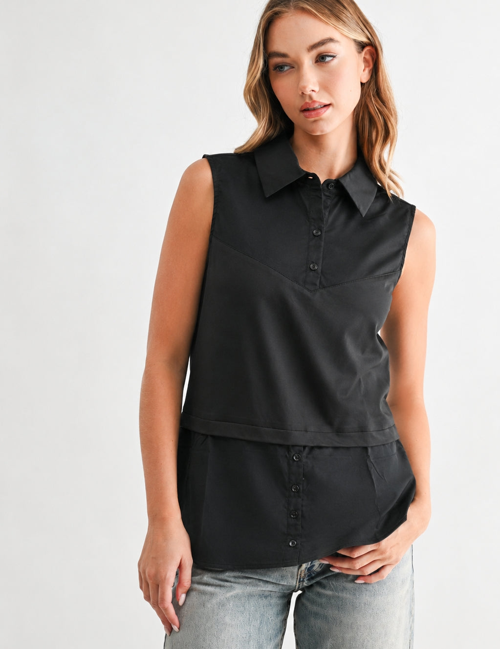 Caroline Sleeveless Collar Top