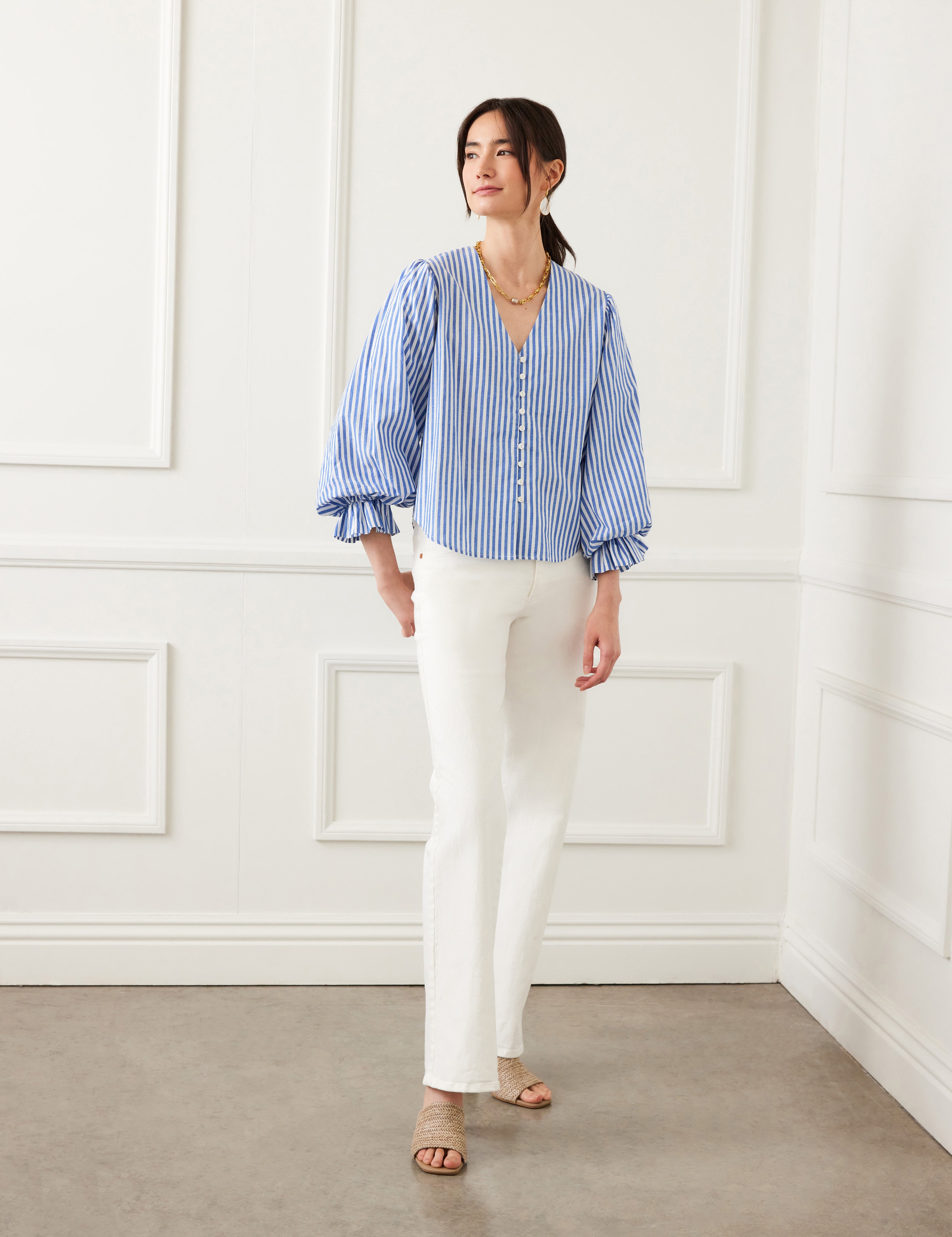 Balloon Sleeve Stripe Blouse - FINAL SALE