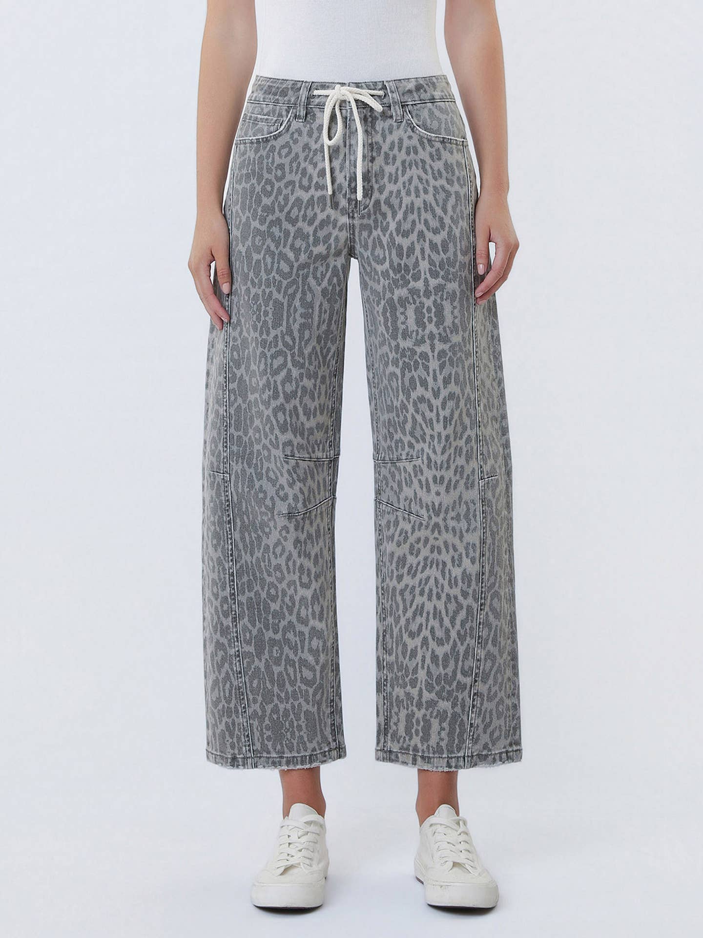 Leopard Print Barrel Drawstring Jean