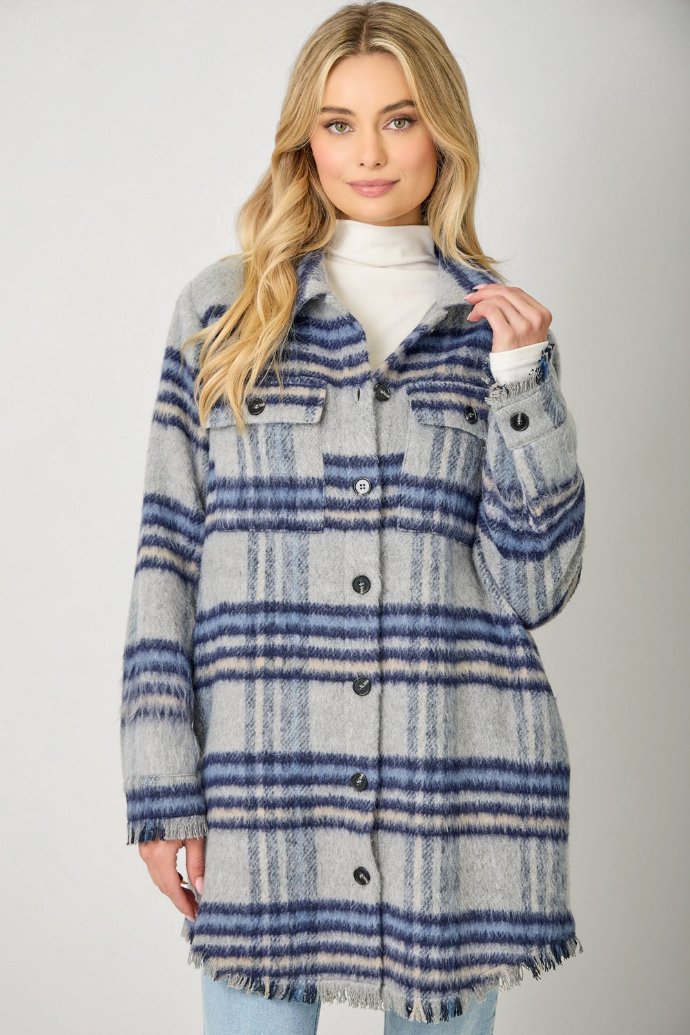 Fringe Detail Plaid Shacket