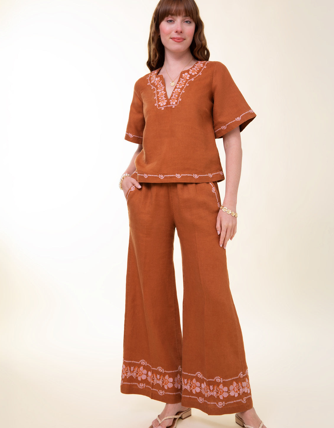 Lowell Linen Mocha Blouse