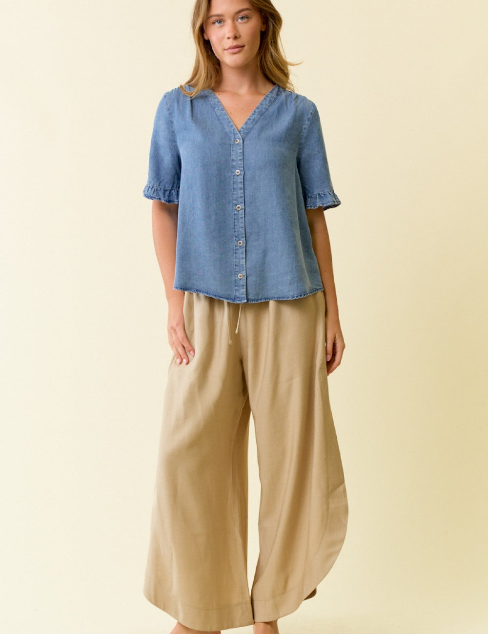 Denim Tencel Short Sleeve Top