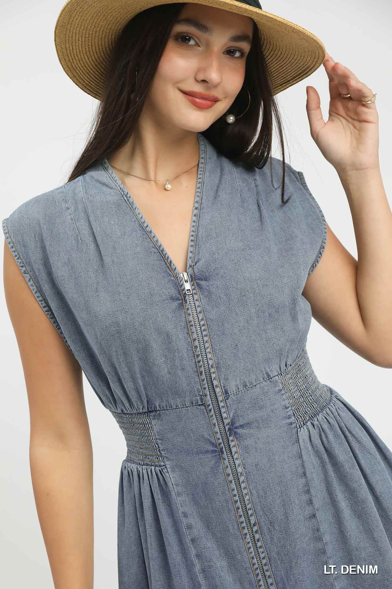 Nora Denim Zip Front Dress