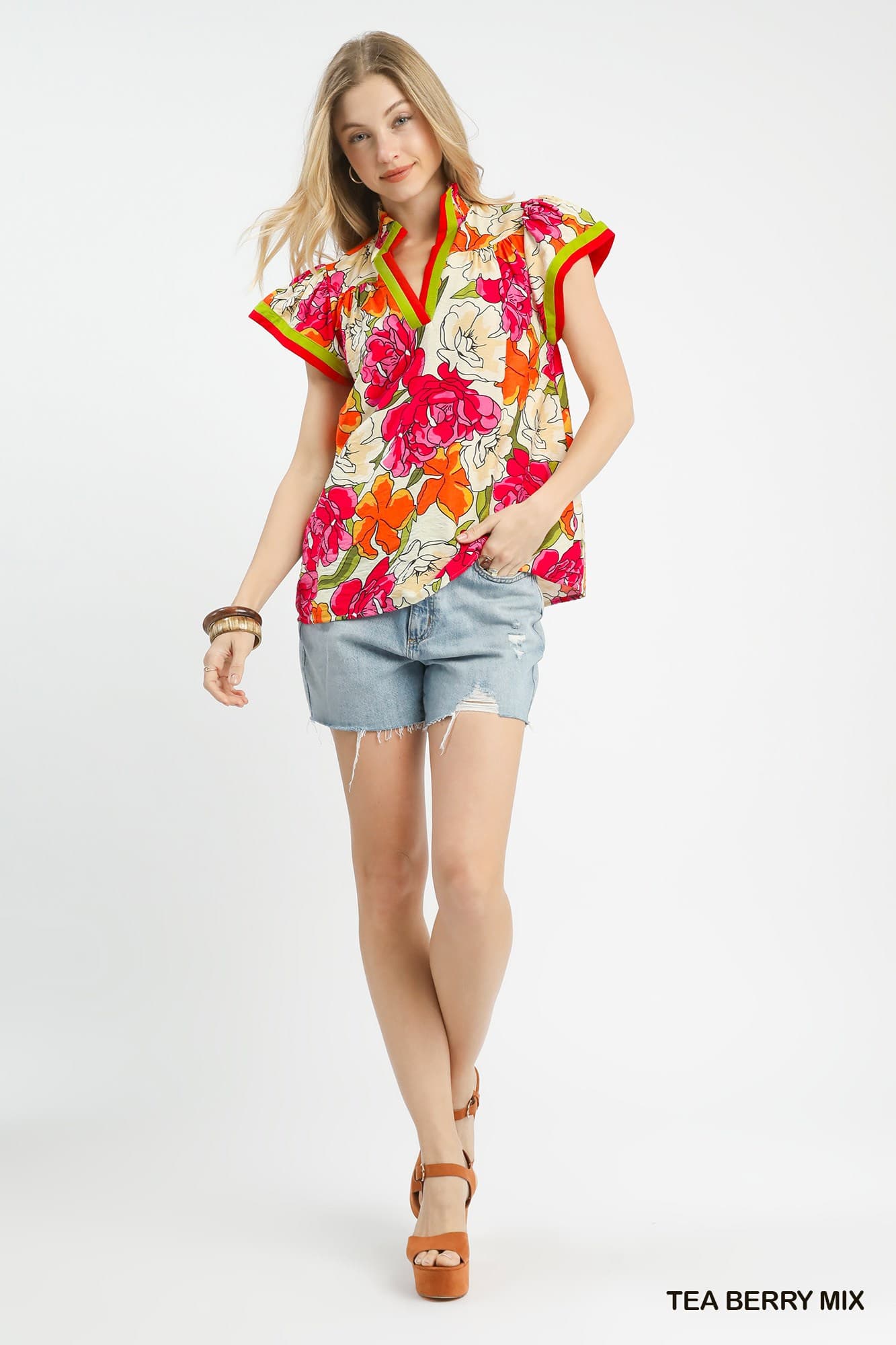 Red Rose Flutter Sleeve Top