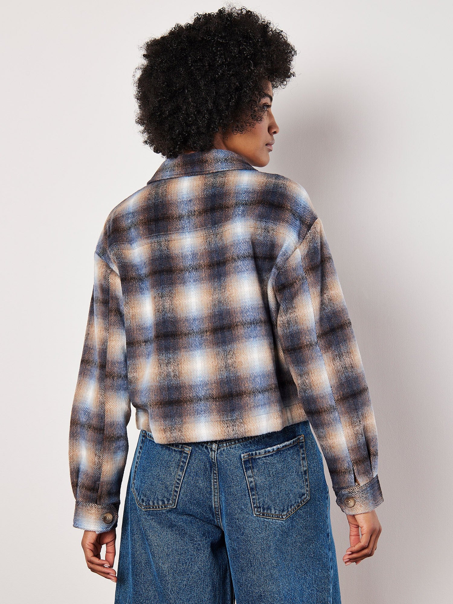 Cropped Brushed Plaid Jacket