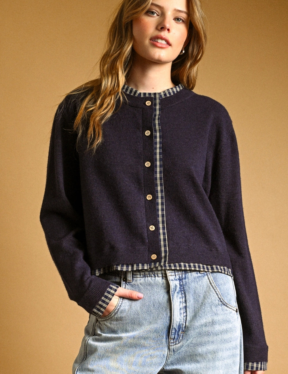 Giselle Plaid Trim Cardigan