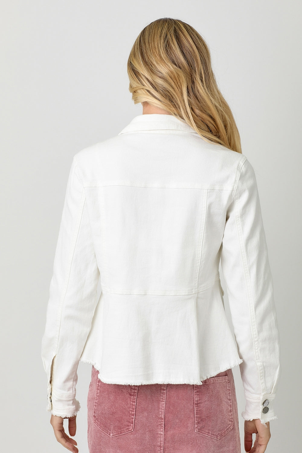 White Peplum Style Denim Jacket