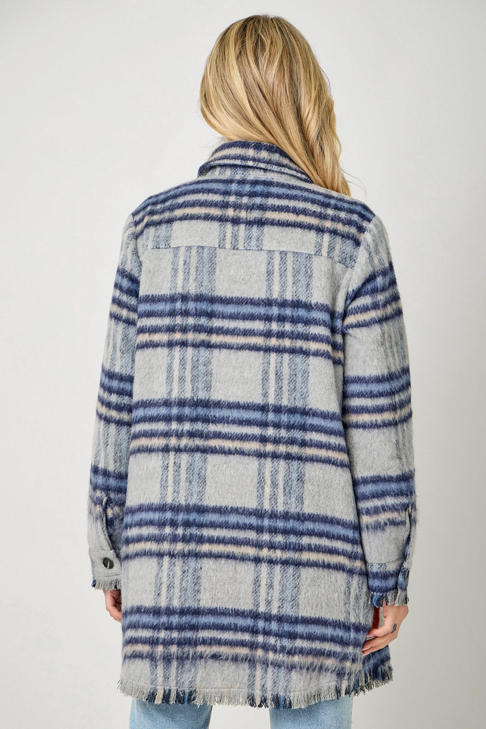 Fringe Detail Plaid Shacket