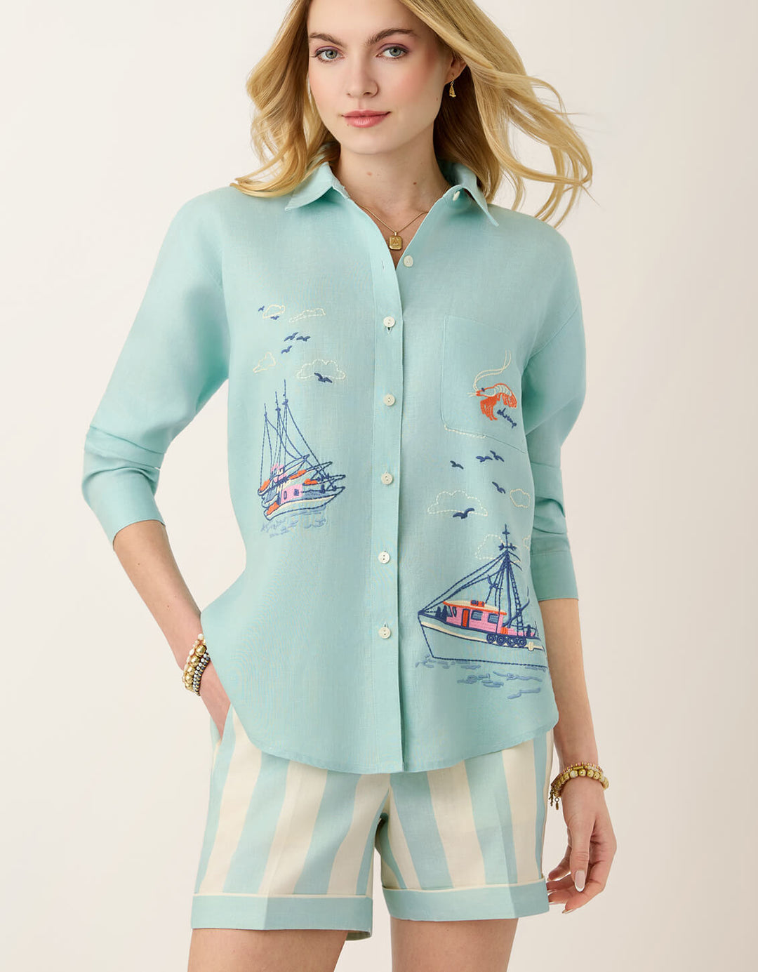 Aida Buttonfront Shirt in Tideglass