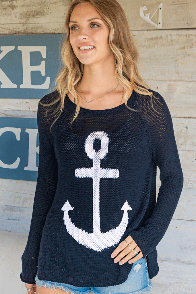 Anchor V-Neck Sweater by Wooden Ships