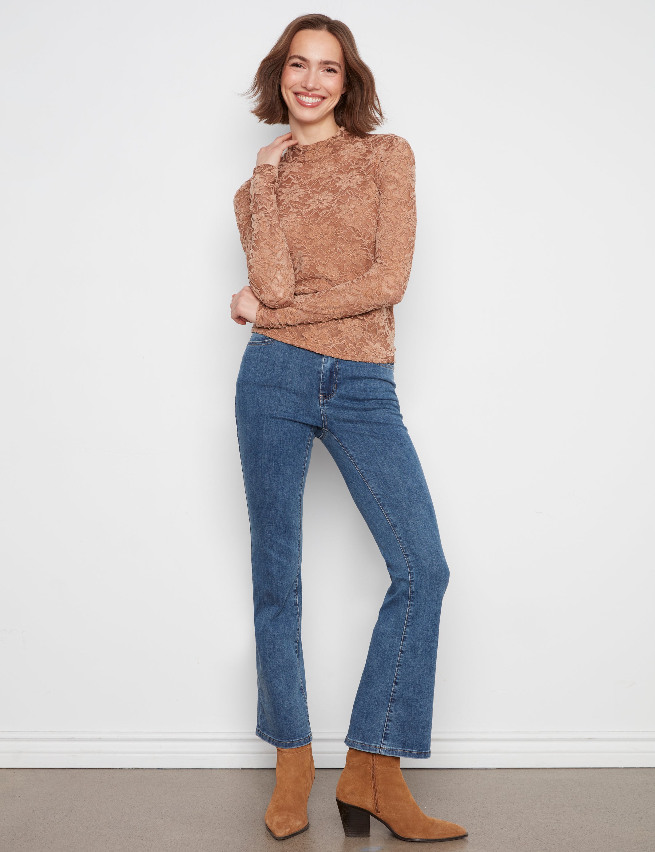 Charlie B Lace Mock Neck Top
