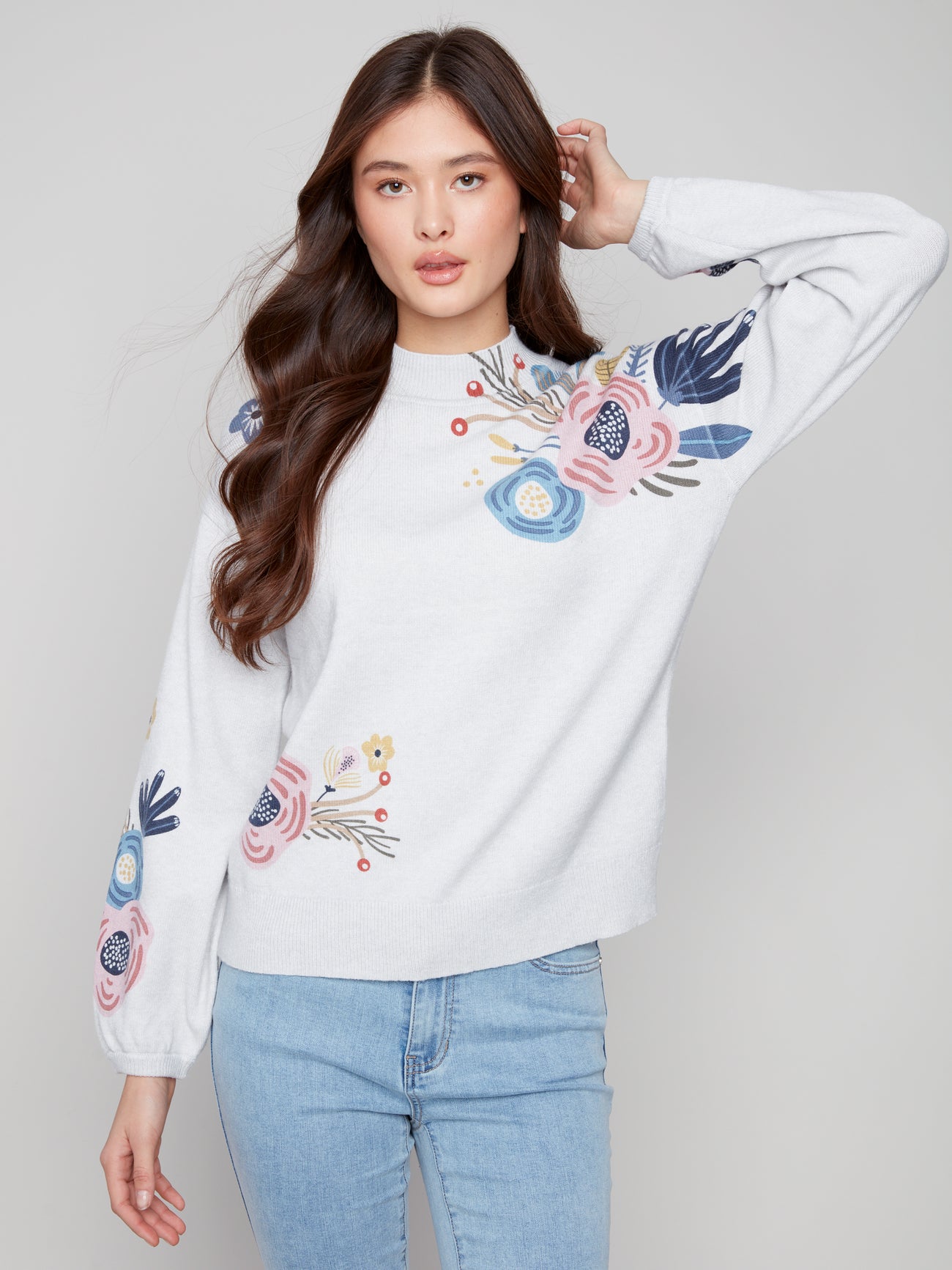 Mock Neck Floral Print Sweater by Charlie B