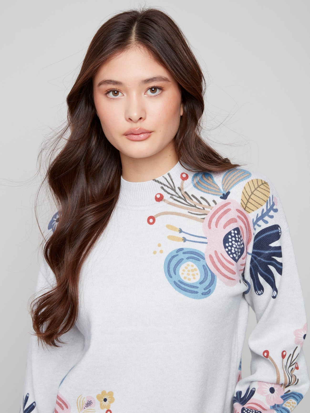 Mock Neck Floral Print Sweater by Charlie B
