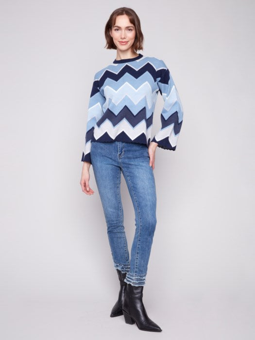Charlie B Blue Striped Chevron Sweater
