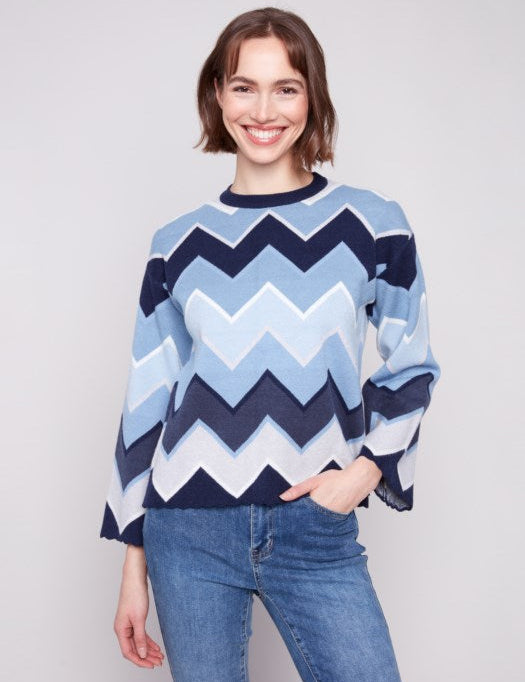Charlie B Blue Striped Chevron Sweater - FINAL SALE