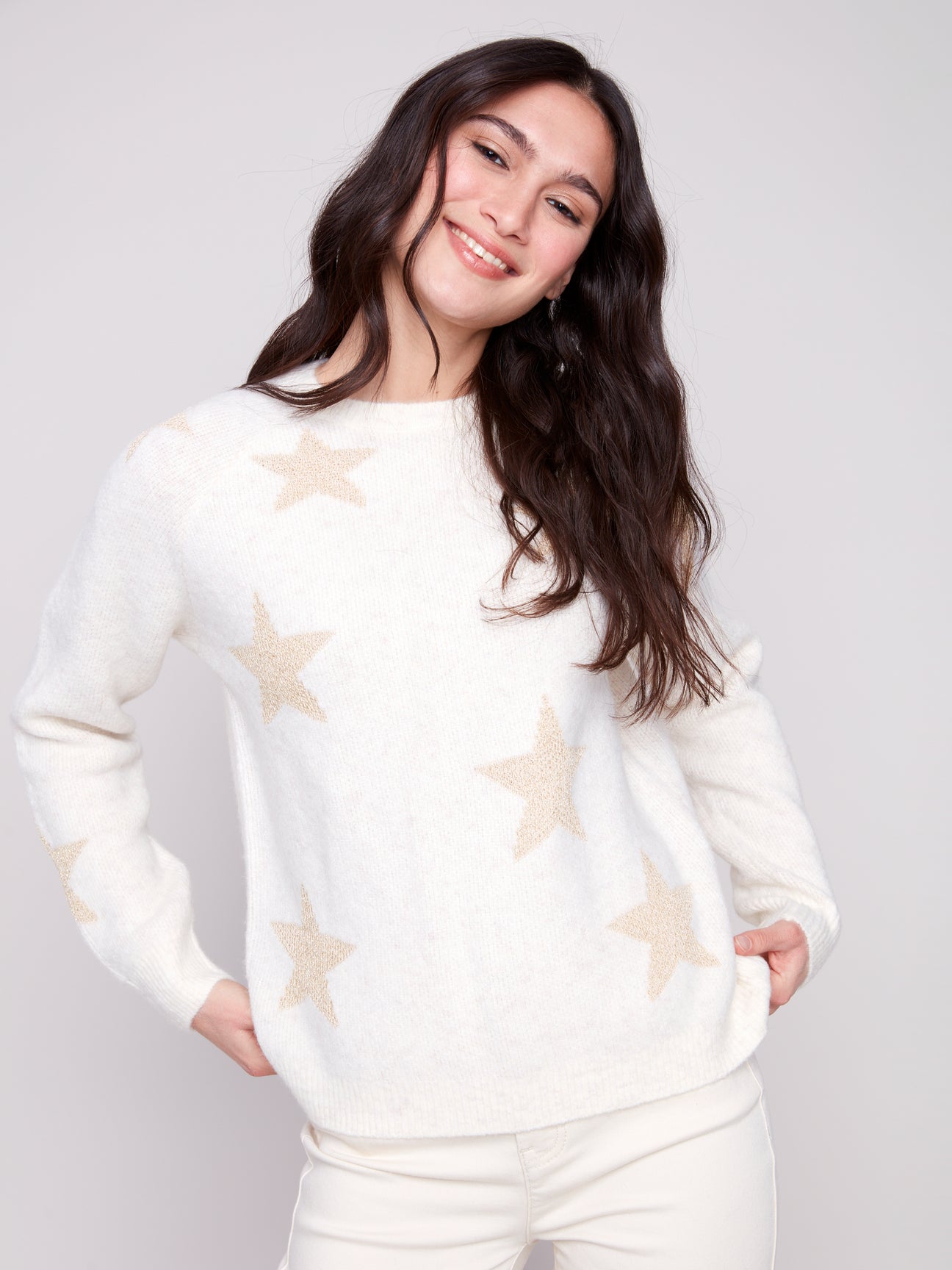 Charlie B Metallic Star Sweater in Gold