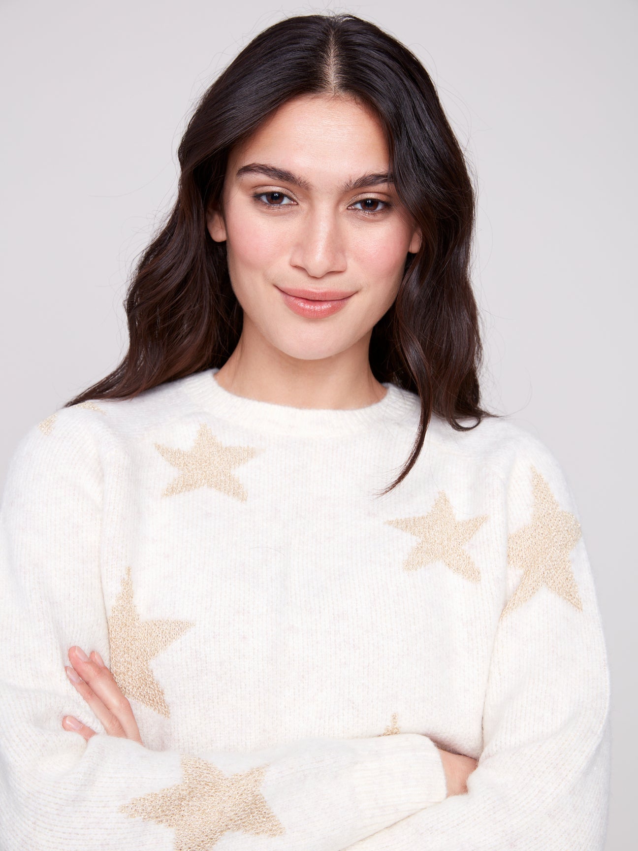 Charlie B Metallic Star Sweater in Gold