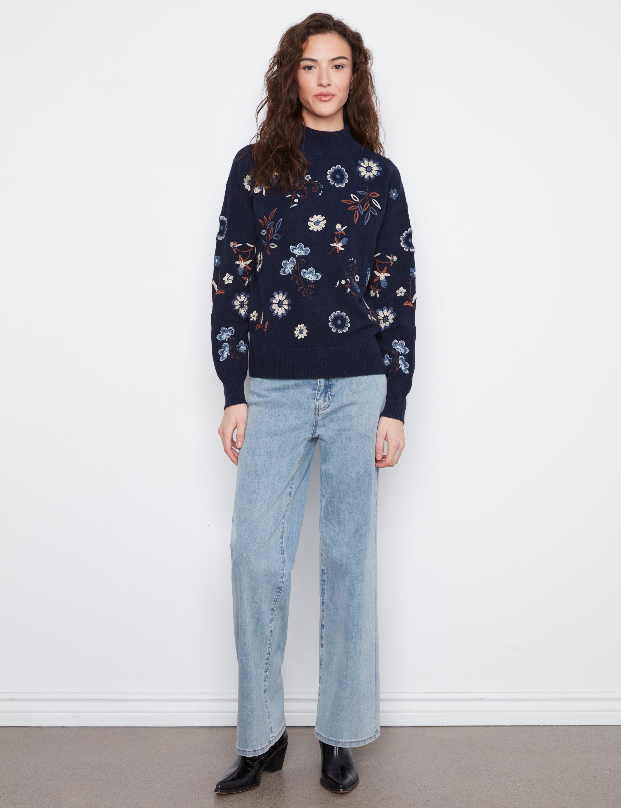 Navy Embroidered Sweater by Charlie B
