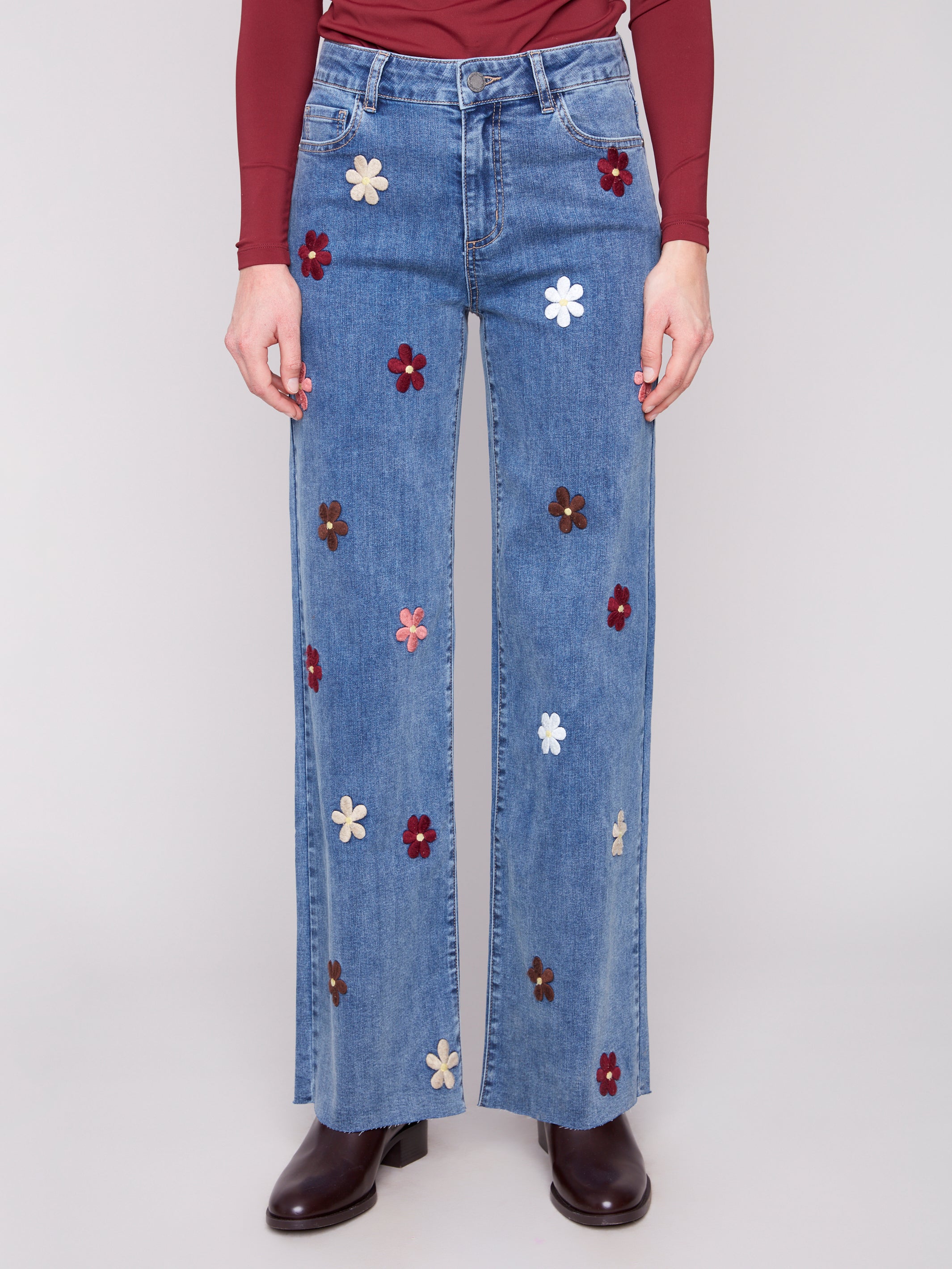 Floral Embroidered Wide Leg Denim by Charlie B