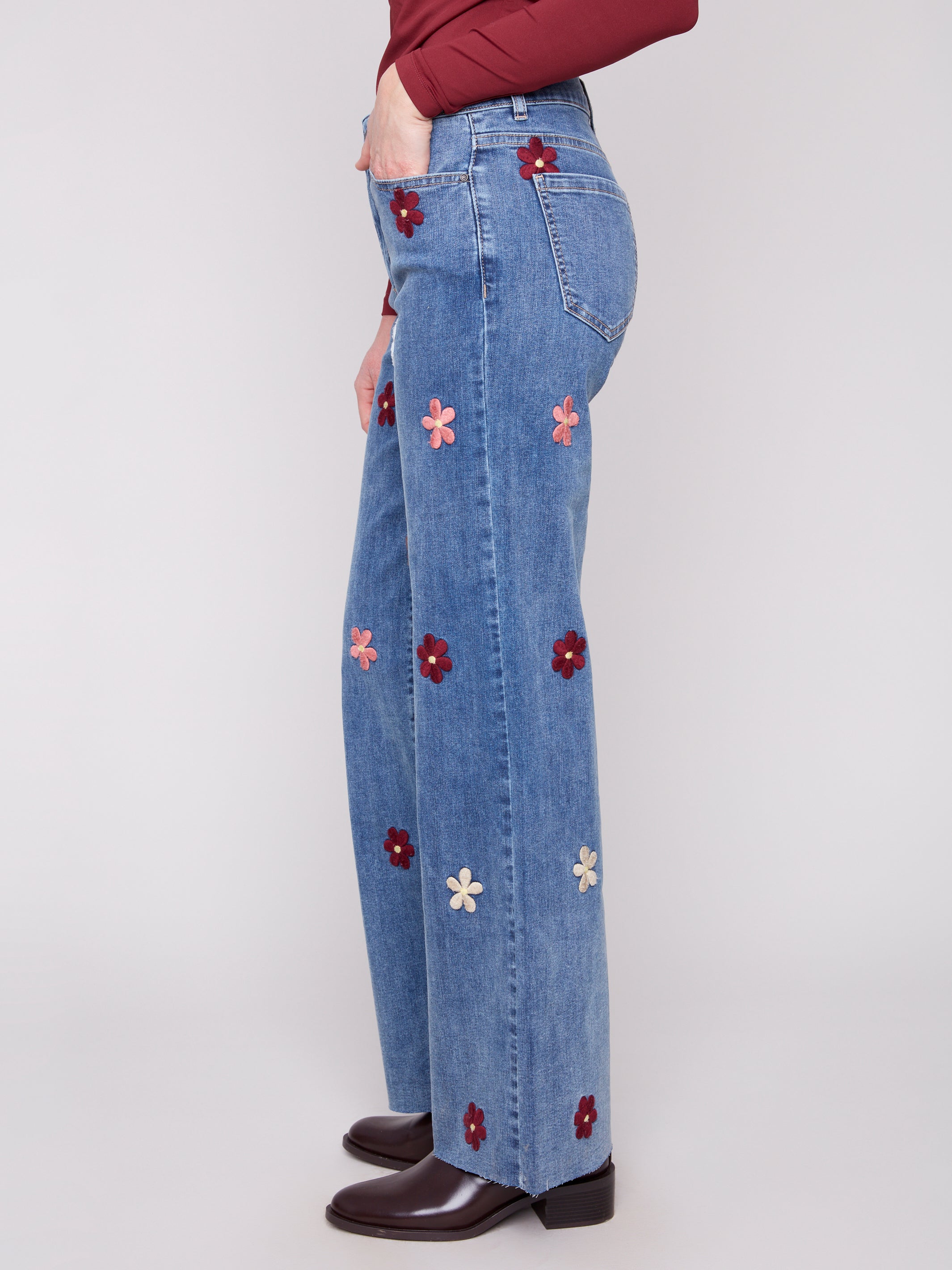 Floral Embroidered Wide Leg Denim by Charlie B
