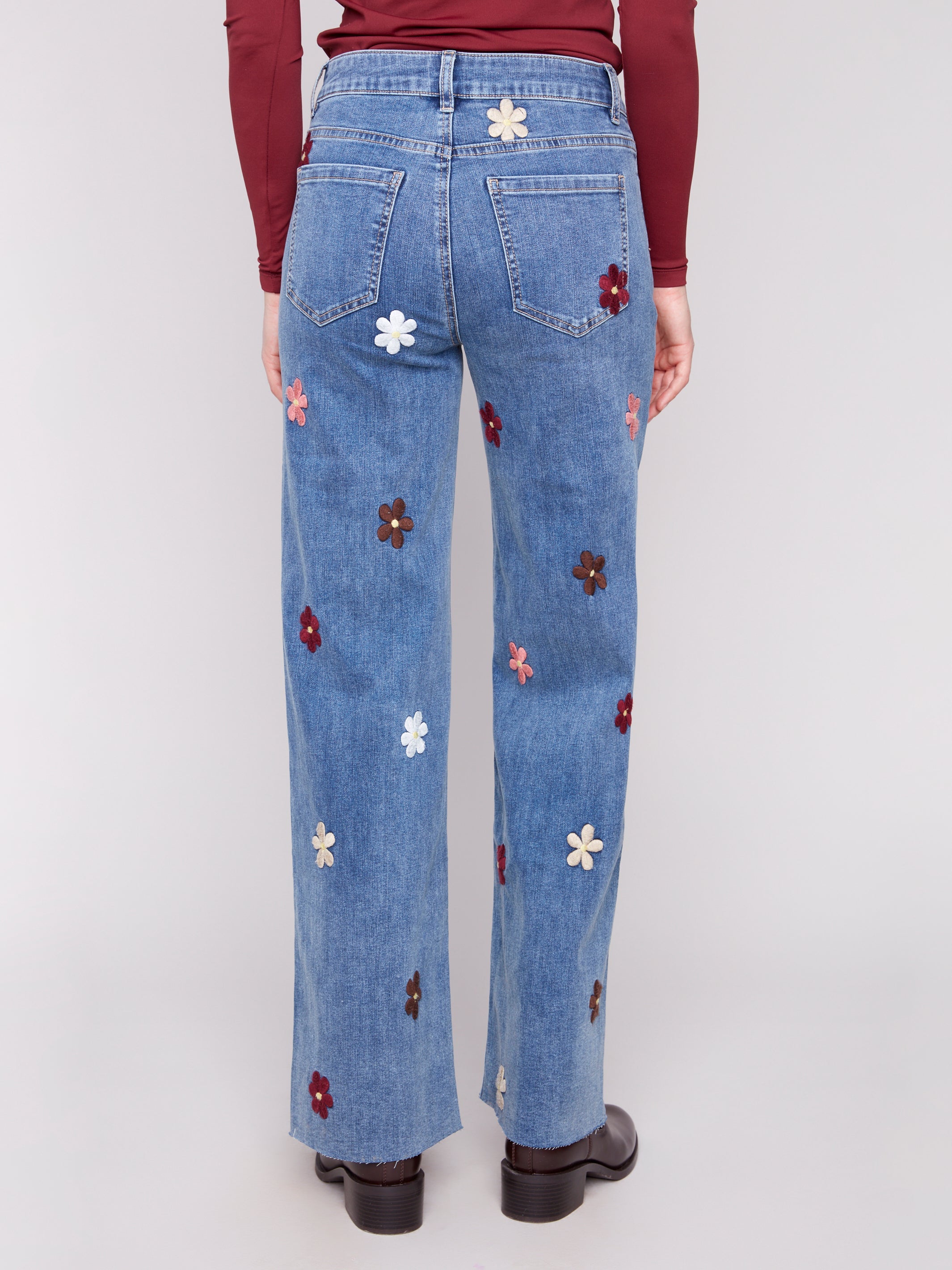 Floral Embroidered Wide Leg Denim by Charlie B