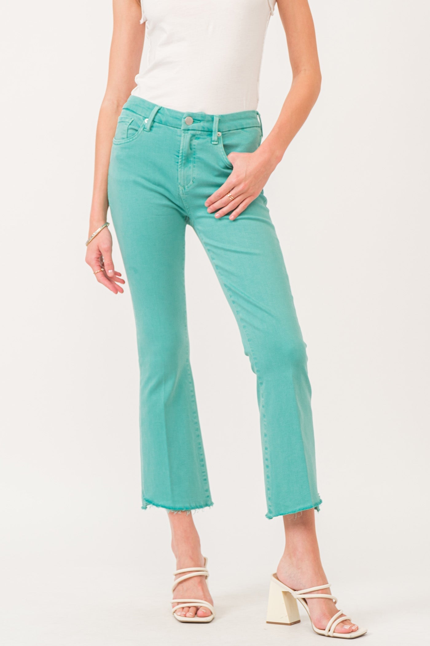 Jeanne High Rise Flare Jeans in Teal
