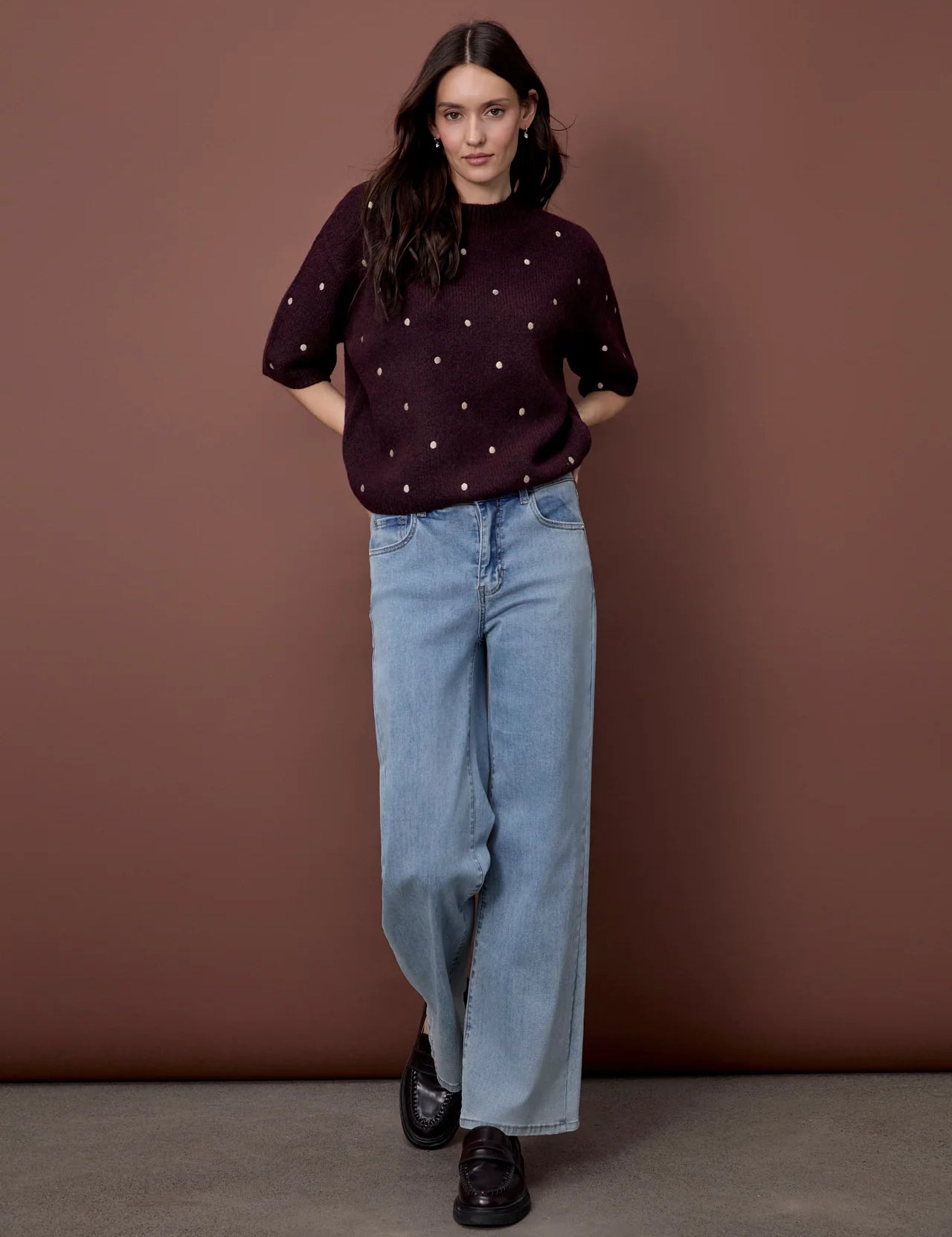 Polka Dot Balloon Sleeve Sweater