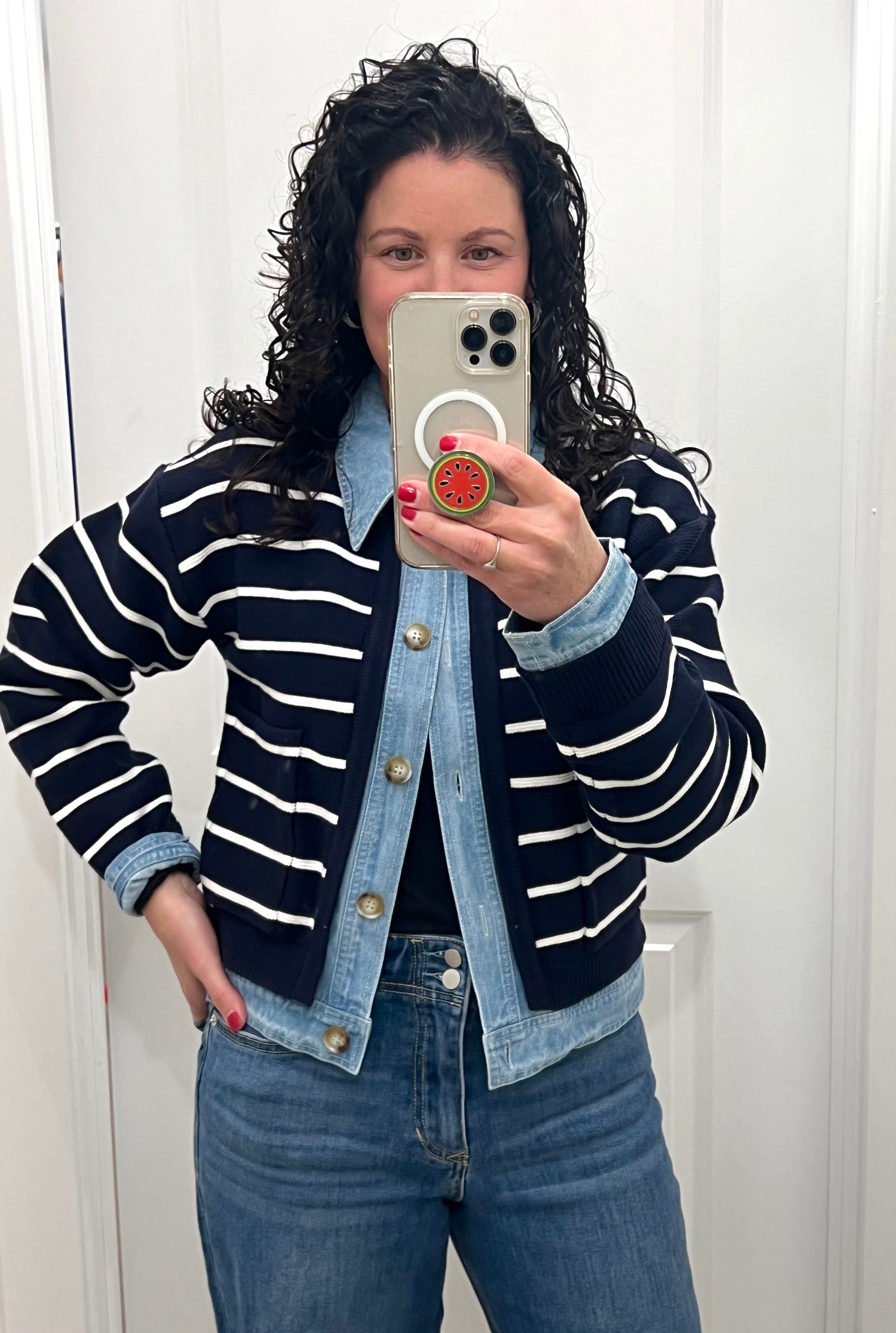 Denim Contrast Sweater Cardigan