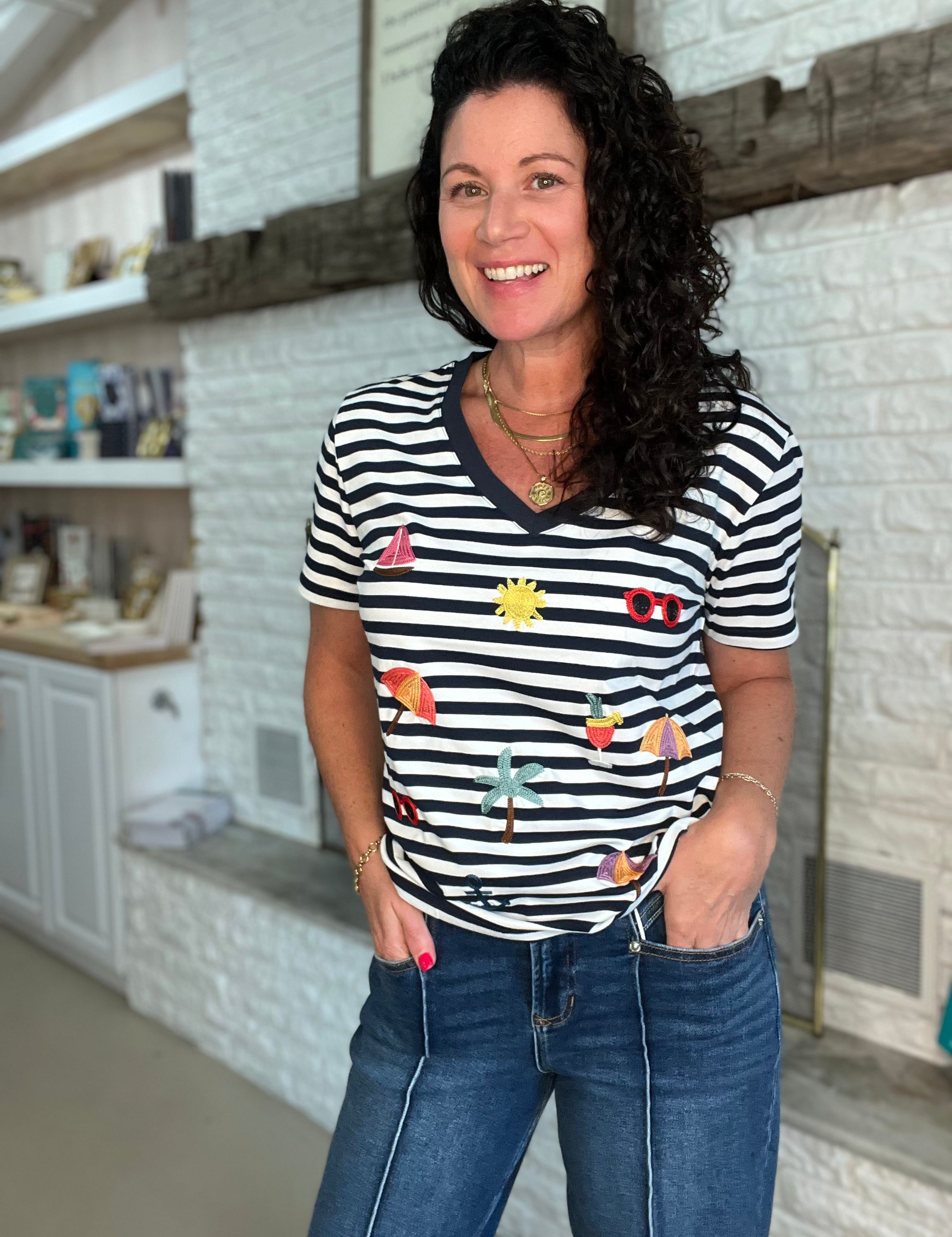 Leo & Ugo Stripe Embroidery Tee