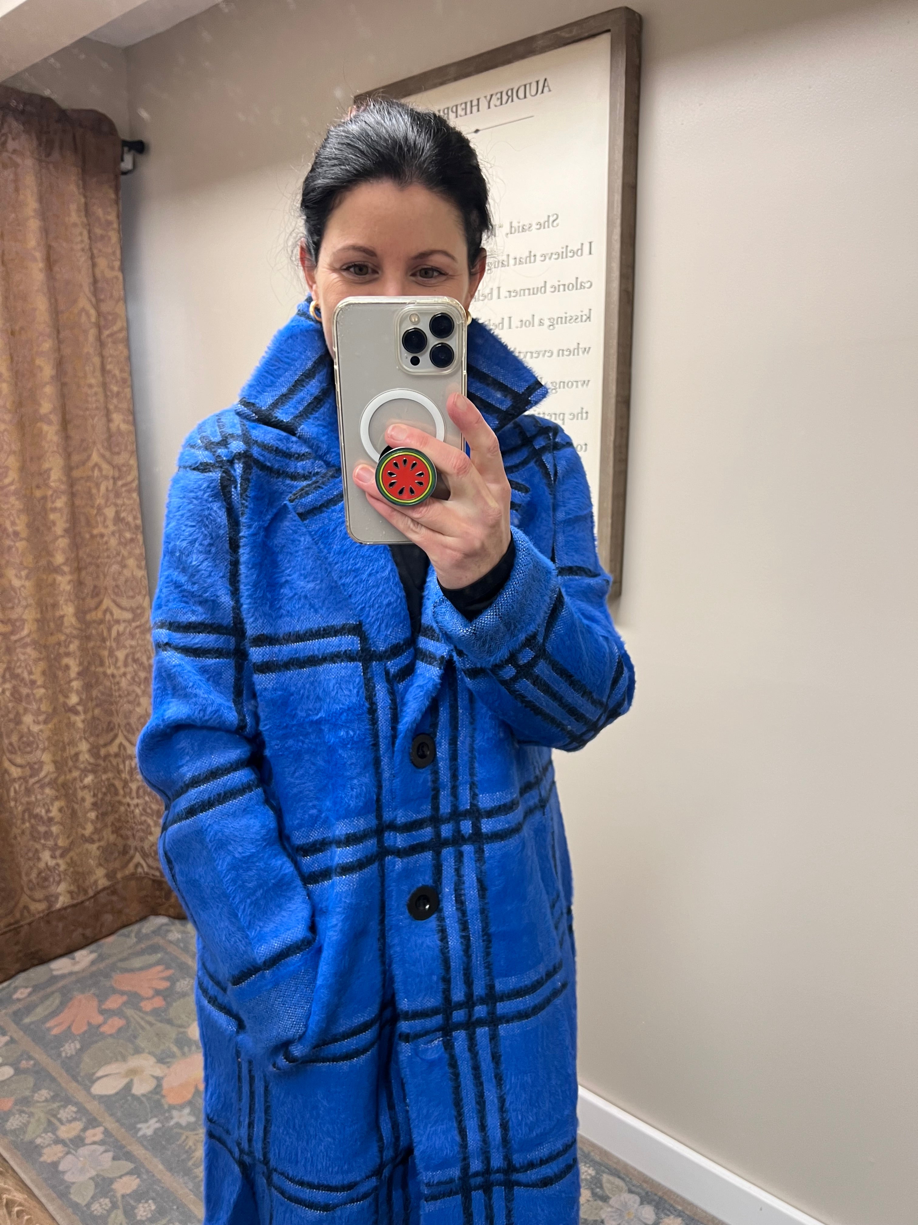 Luxe Sweater Coat in Blue Plaid