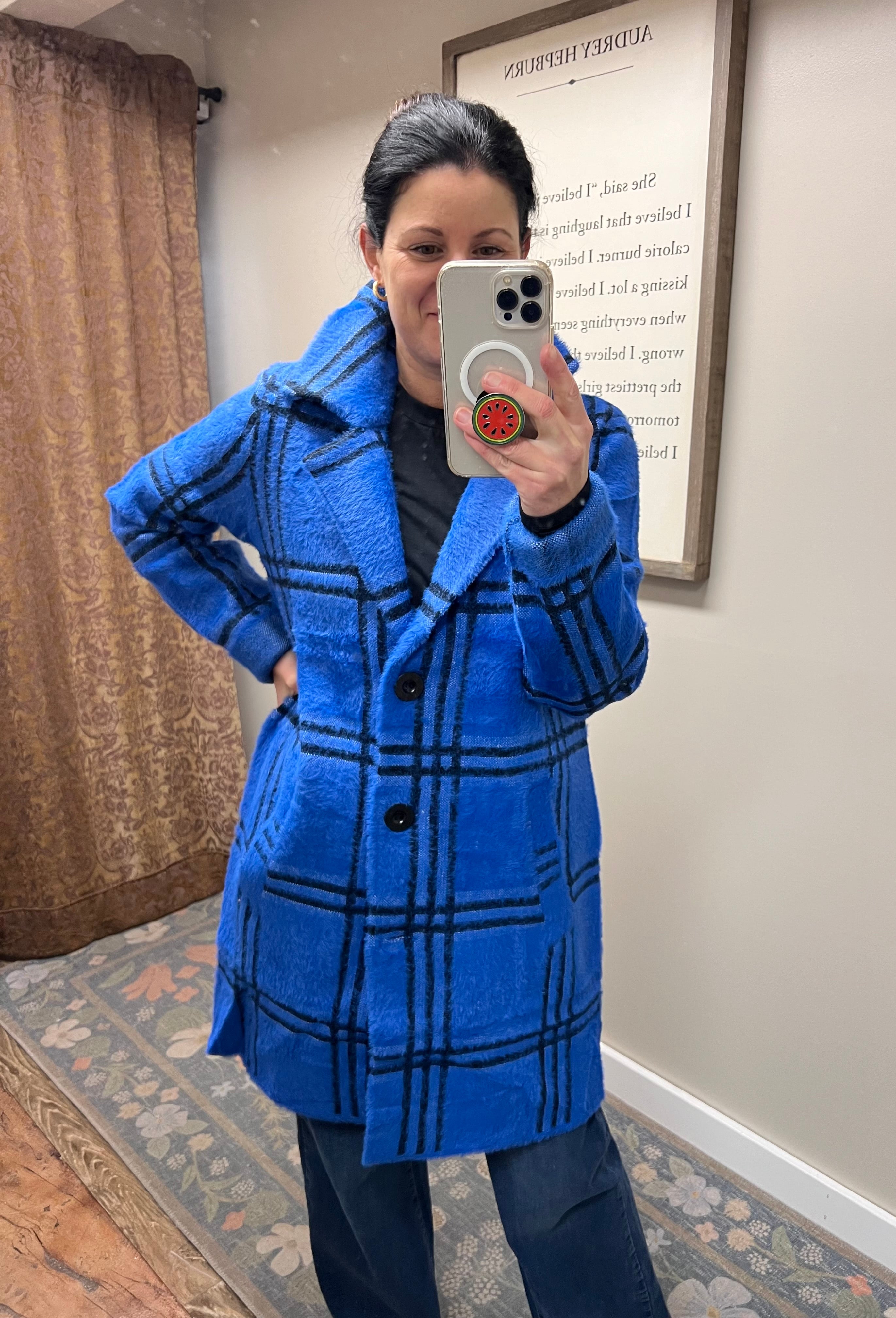 Luxe Sweater Coat in Blue Plaid