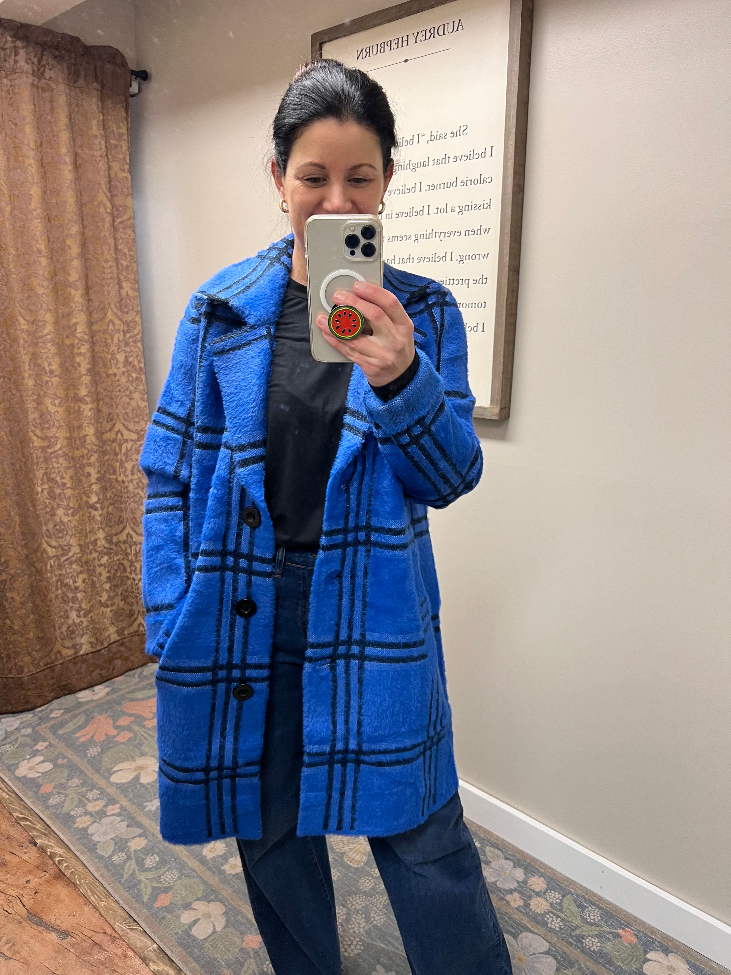 Luxe Sweater Coat in Blue Plaid