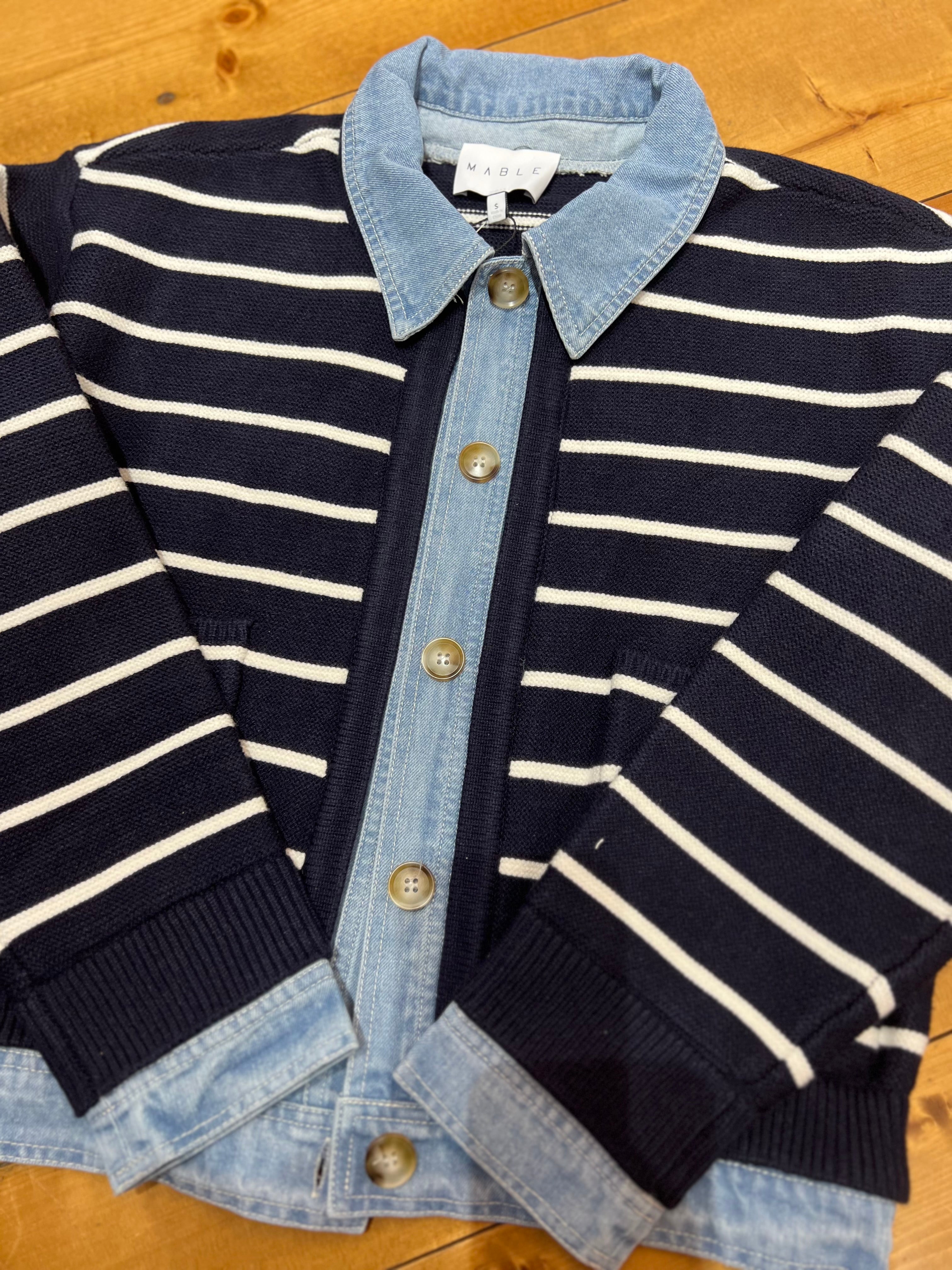 Denim Contrast Sweater Cardigan