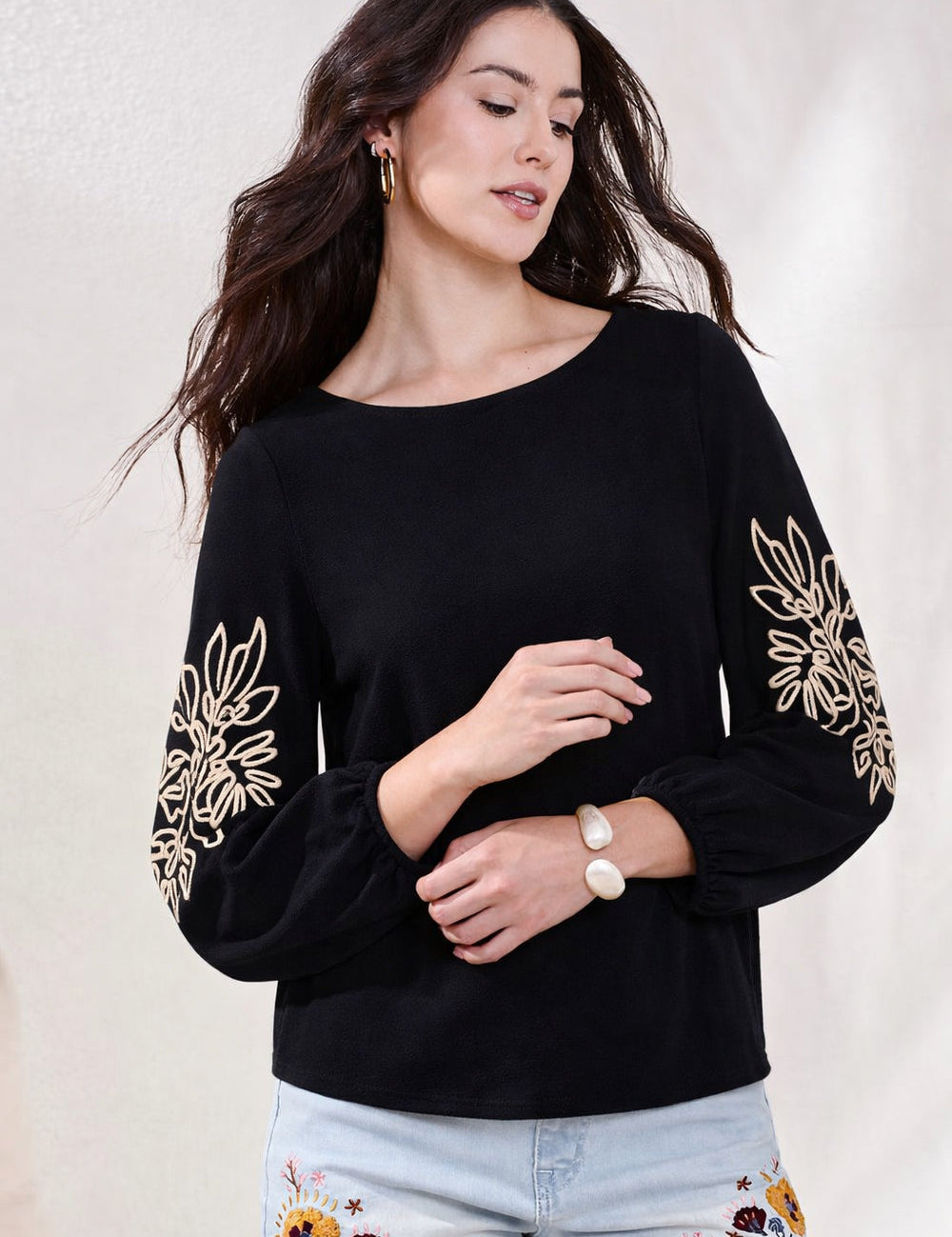 Tribal 3/4 Sleeve Soutache Detail Top